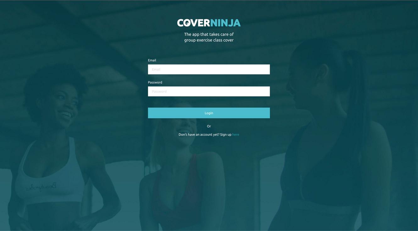 Image of the login/register page of the Cover Ninja app