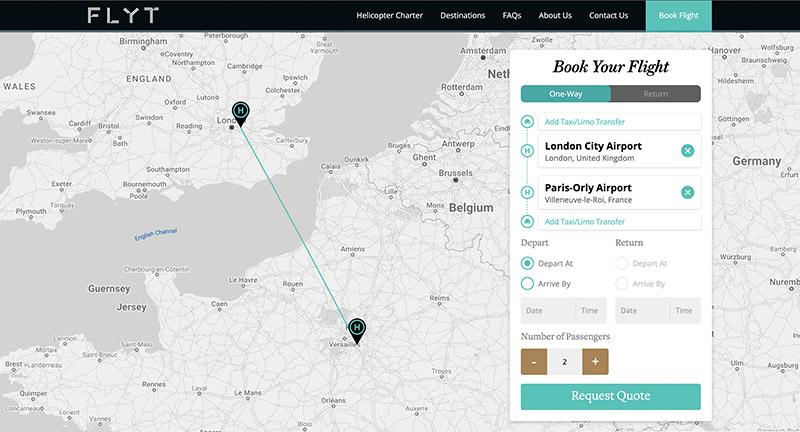 Image of Flyt booking platform showing a flight from London to Paris