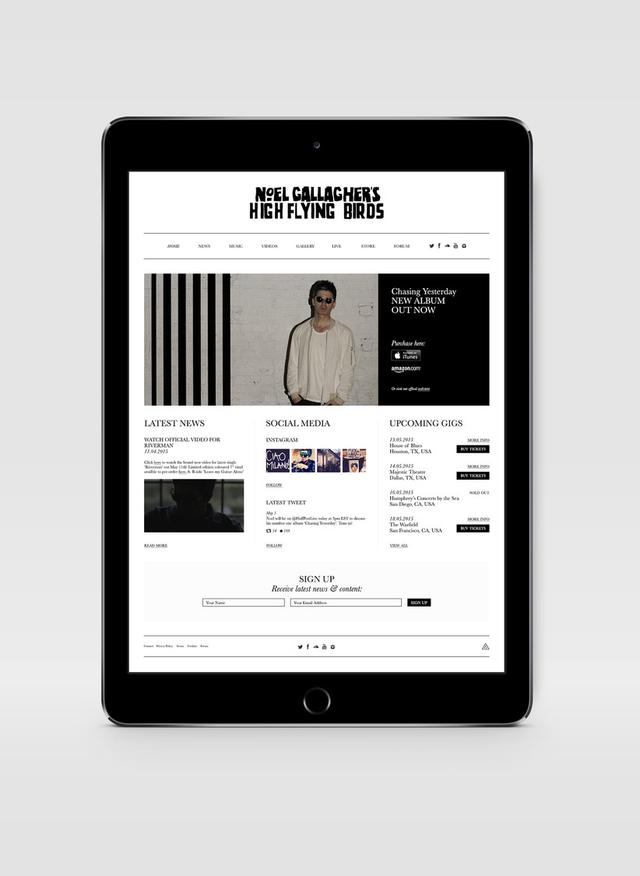 Image of a web app built for Noel Gallagher's High Flying Birds