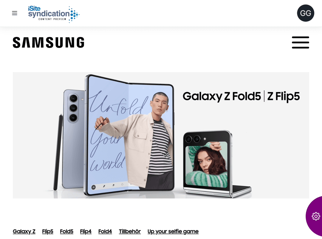 Image of a web app built for Samsung to preview their managed content